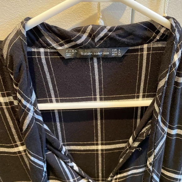 Zara Tartan Long Sleeve Drop Waist Tie Dress - Picture 3 of 4